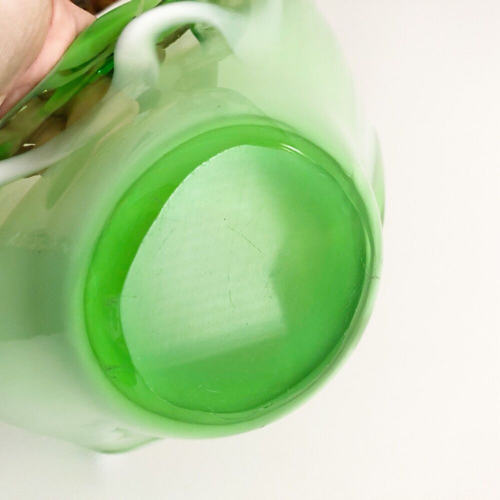 Murano ? Hand Blown Art Glass Milk Green Vessel Console Bowl Wave White Ribbon - Picture 10 of 11